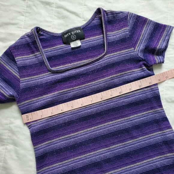 Vintage 90’s Purple Striped Square-Neck T-Shirt - Picture 2 of 7